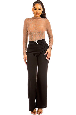 Nude Mock Neck Rhinestone Bodysuit