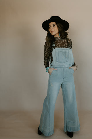 Distressed Bell Bottom Overalls