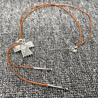 Turquoise Cross Charm Leather Rope Lariat Necklace - WJ