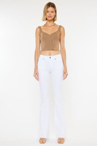 Mid Rise White Kan Can Flare Jeans