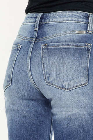 High Rise Hem Detail Slim Straight Kan Can Jeans
