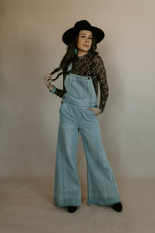 Distressed Bell Bottom Overalls