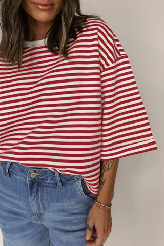 Red Stripe Bowknot Cutout Shirt