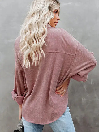 Women's Casual Loose Fit Corduroy Button-Down Shirt