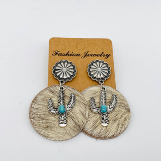 Western Style Cactus Animal Skin Double Charm Earrings - WJ