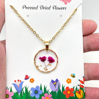 Dried Flowers Floral Irregular Round Pendant Necklace
