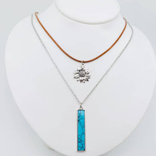 Western Rectangle Pinestone Pendant Necklace