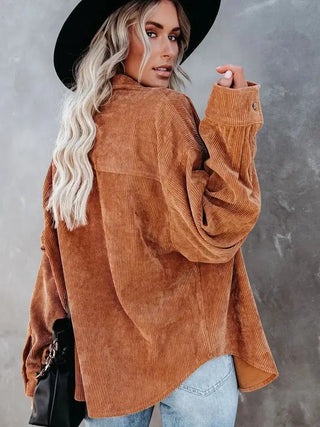 Women's Casual Loose Fit Corduroy Button-Down Shirt