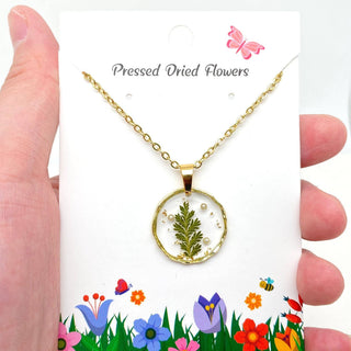 Dried Flowers Floral Irregular Round Pendant Necklace