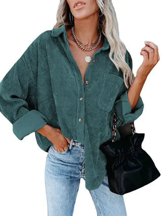 Women's Casual Loose Fit Corduroy Button-Down Shirt