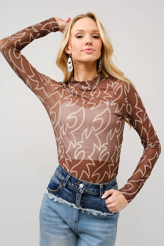 Boots Stitch Mesh Mock Neck Top