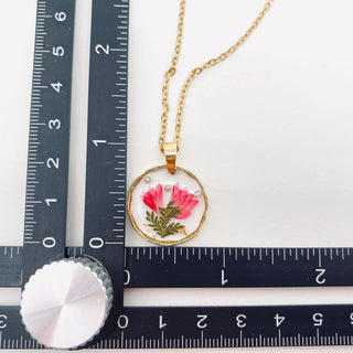 Dried Flowers Floral Irregular Round Pendant Necklace