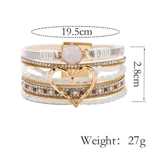 Boho Layered Heart Charm Rhinestone Magnetic Bracelet