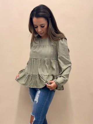 Olive Tiered Dot Blouse