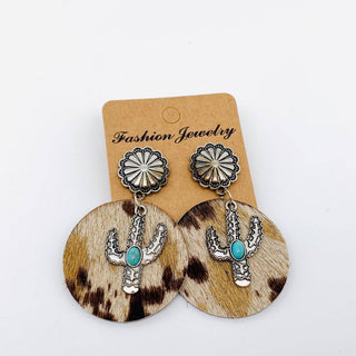 Western Style Cactus Animal Skin Double Charm Earrings - WJ
