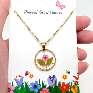 Dried Flowers Floral Irregular Round Pendant Necklace