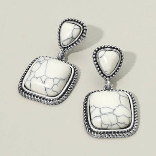 Western Antique Square Stone Dangle Earrings