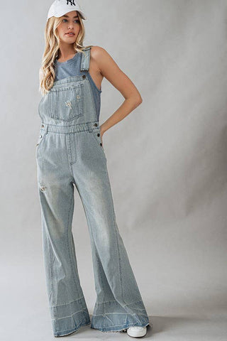 Distressed Bell Bottom Overalls