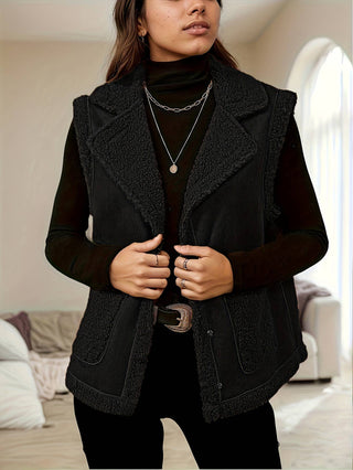 Corduroy collar and suede vest jacket