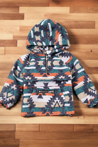 NAVY BLUE & ORANGE AZTEC PULLOVER