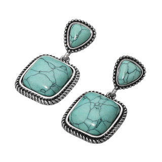 Western Antique Square Stone Dangle Earrings