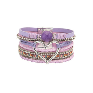 Boho Layered Heart Charm Rhinestone Magnetic Bracelet
