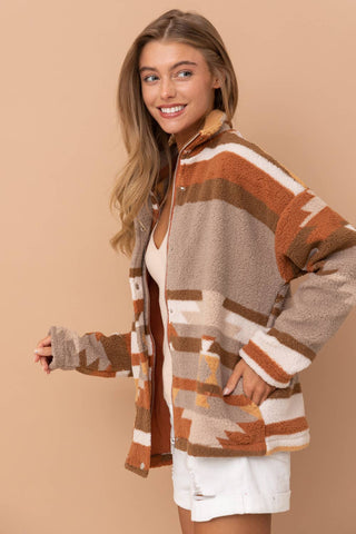 Neutral Aztec Sherpa Shacket