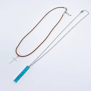 Western Rectangle Pinestone Pendant Necklace