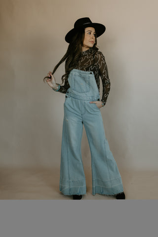 Distressed Bell Bottom Overalls