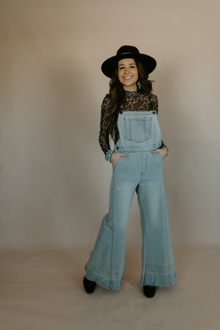 Distressed Bell Bottom Overalls