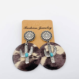 Western Style Cactus Animal Skin Double Charm Earrings - WJ