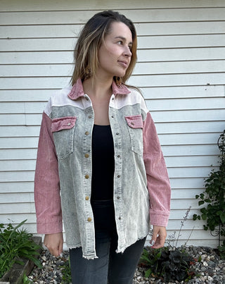 Corduroy Washed Colorblock Shacket