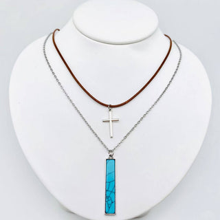 Western Rectangle Pinestone Pendant Necklace