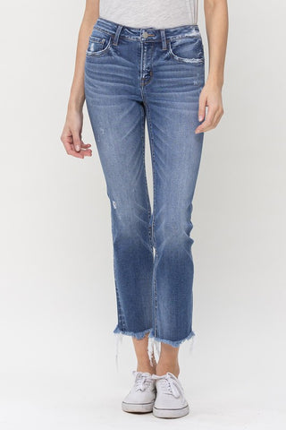 Mid Rise Crop Straight Jeans