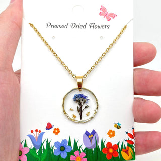 Dried Flowers Floral Irregular Round Pendant Necklace