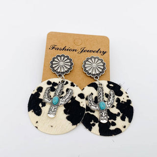 Western Style Cactus Animal Skin Double Charm Earrings - WJ