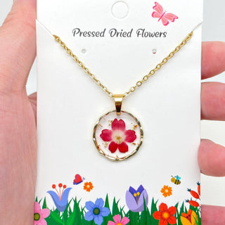 Dried Flowers Floral Irregular Round Pendant Necklace