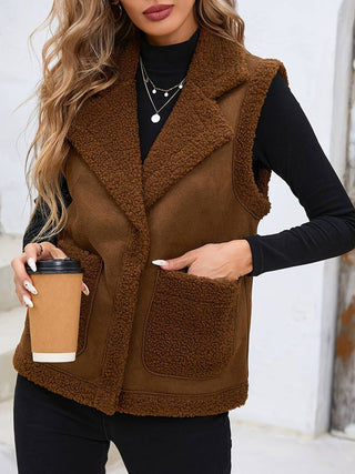 Corduroy collar and suede vest jacket