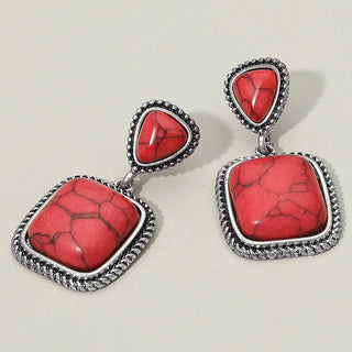 Western Antique Square Stone Dangle Earrings