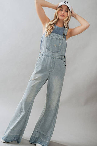 Distressed Bell Bottom Overalls