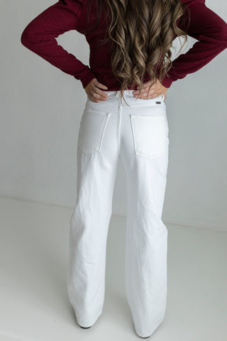 KanCan High Rise White Flares