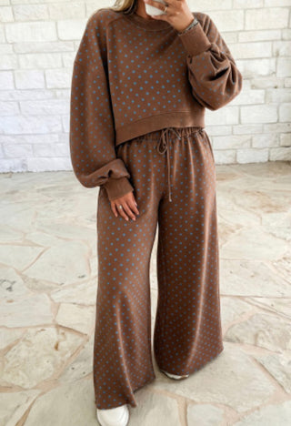 Brown w/ Blue Polka Dot Sweater Pant Set