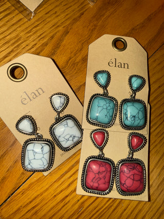 Western Antique Square Stone Dangle Earrings