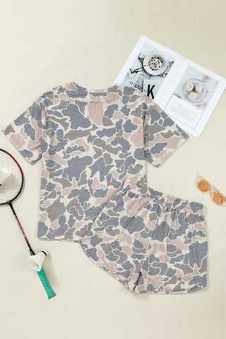 Camouflage Loose Tee Drawstring Shorts 2pcs Outfit