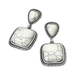Western Antique Square Stone Dangle Earrings