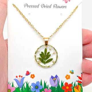Dried Flowers Floral Irregular Round Pendant Necklace