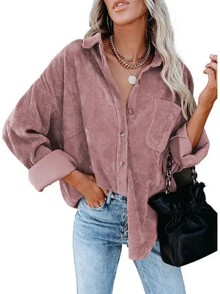 Women's Casual Loose Fit Corduroy Button-Down Shirt