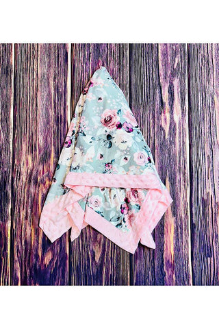 Pastel Floral Print Minky Baby Blanket