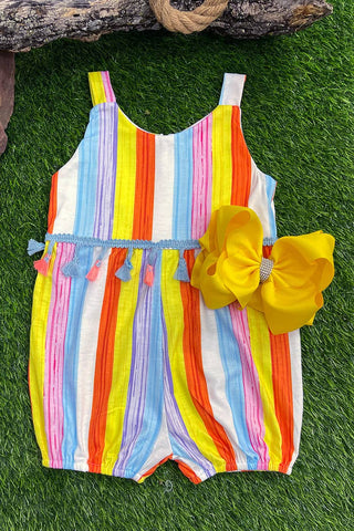 RAINBOW STRIPE PRINTED ROMPER W/ TASSELS