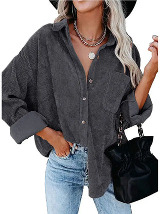 Women's Casual Loose Fit Corduroy Button-Down Shirt